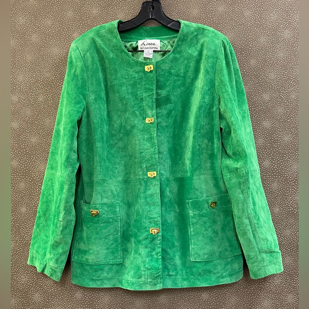 🔥🔥🔥Linea by Louis Dell’Olio Green Suede Leather Gold Hardware Blazer Jacket